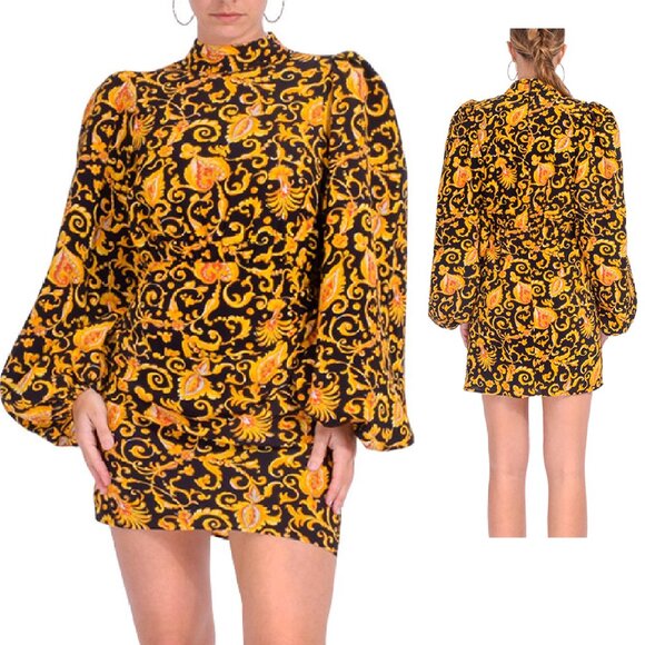 NEW RHODE LUKE BLACK & GOLD DRESS IN BAROQUE HEARTS SIZE 8 - Picture 1 of 7